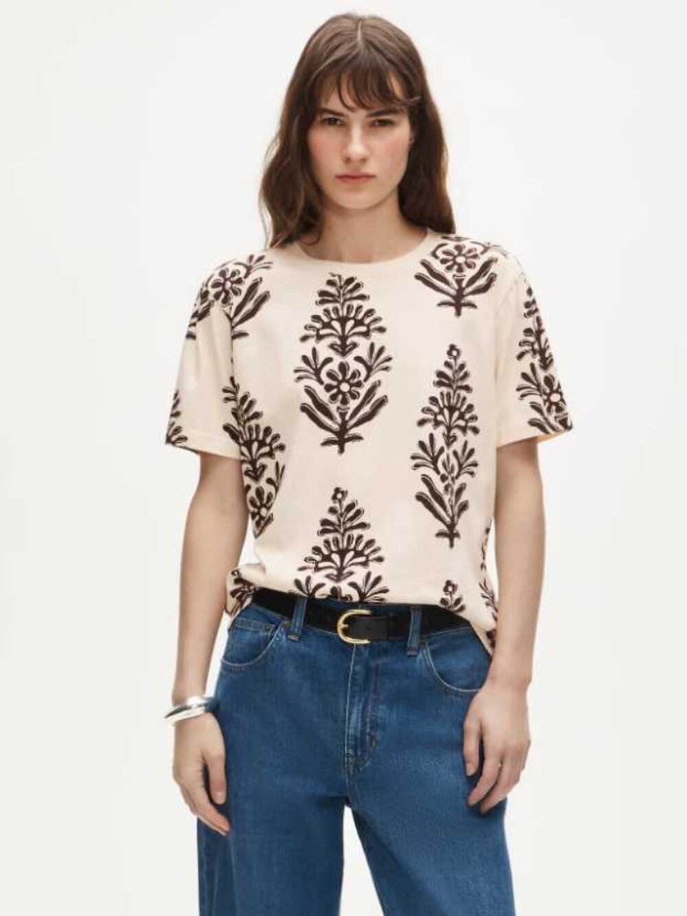 New XS S M J.Crew broken-in jersey t-shirt in blooming block print Fresh Custard